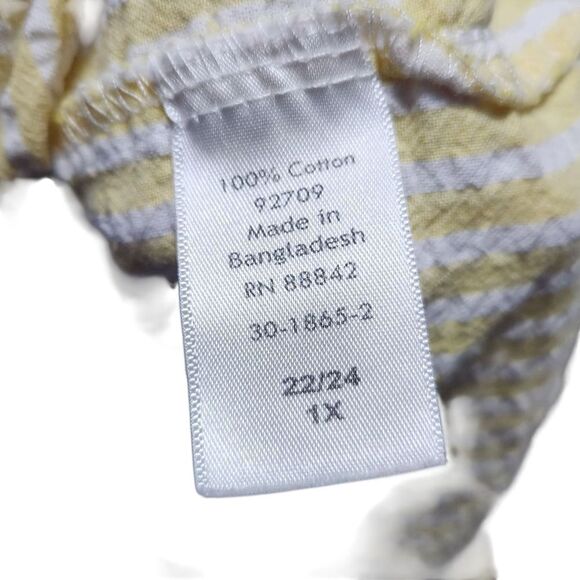 Woman Within Seersucker Shirt Plus Size 22 24 1X Yellow White Stripe Short Sleev - Picture 5 of 10